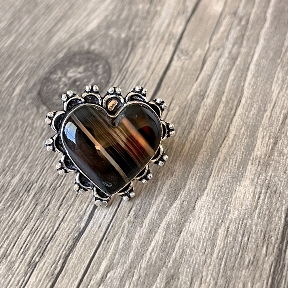 Botswana Agate Gemstone Heart Ring - image 2